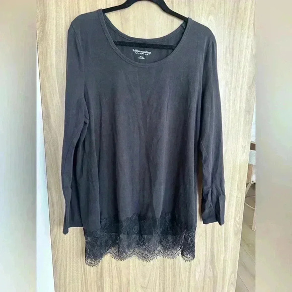 Soft Surroundings Tops - Soft Surroundings Black Lace Trim Long Sleeve Top XL